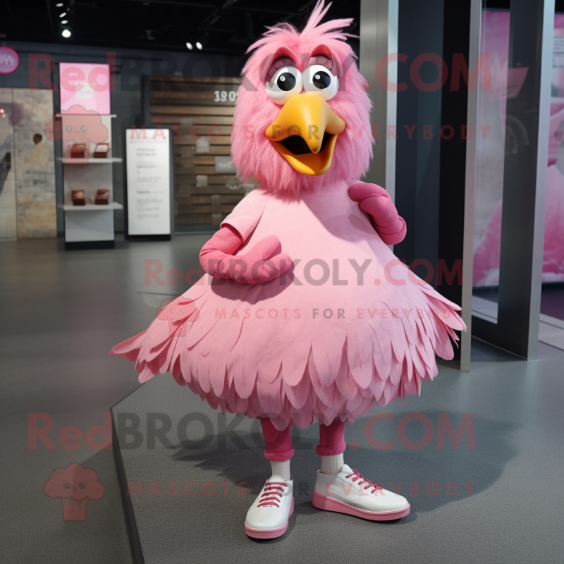 Pink Hens mascot costume character dressed with a Skirt and Shoe laces