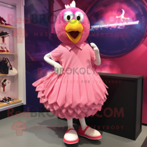 Pink Hens mascot costume character dressed with a Skirt and Shoe laces