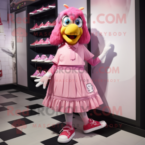 Pink Hens mascot costume character dressed with a Skirt and Shoe laces