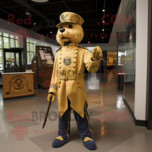 Gold Civil War Soldier mascot costume character dressed with a Jacket and Shawl pins