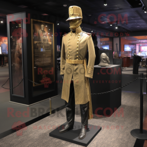 Gold Civil War Soldier mascot costume character dressed with a Jacket and Shawl pins