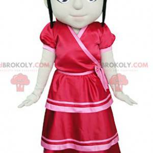 Mascot brunette girl dressed in a red dress - Redbrokoly.com