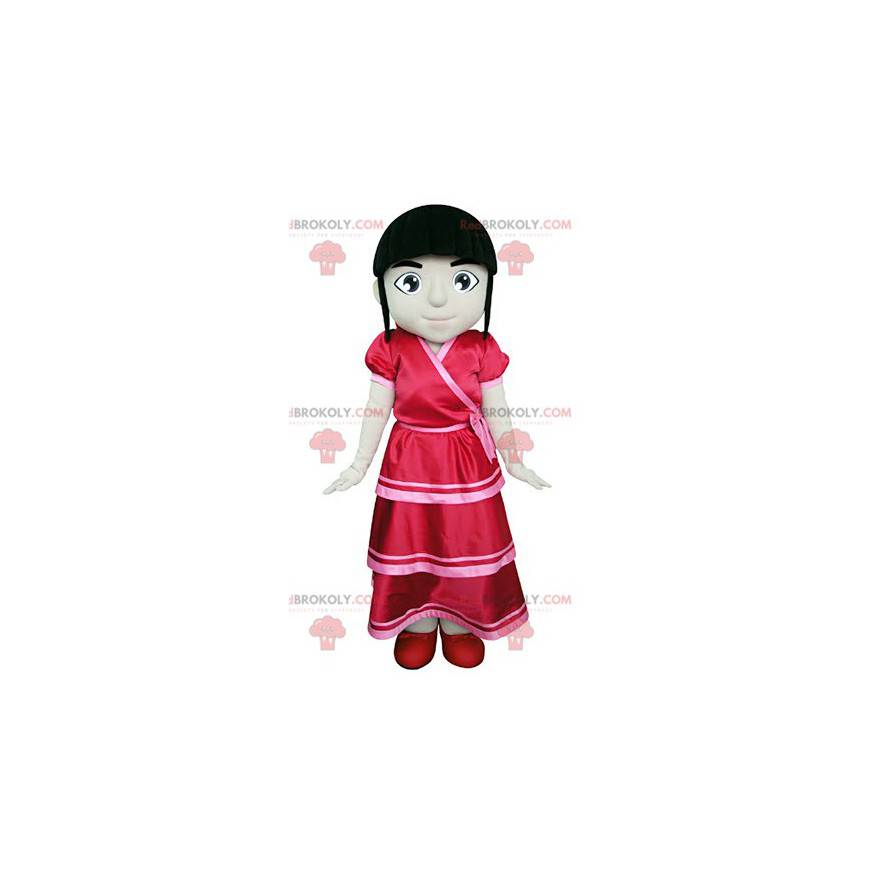 Mascot chica morena vestida con un vestido rojo - Redbrokoly.com