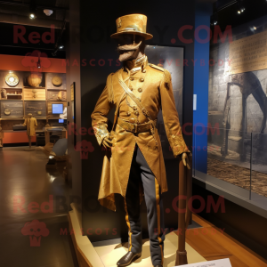 Gold Civil War Soldier mascot costume character dressed with a Jacket and Shawl pins