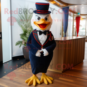 Navy Chicken mascot costume character dressed with a Tuxedo and Bow ties