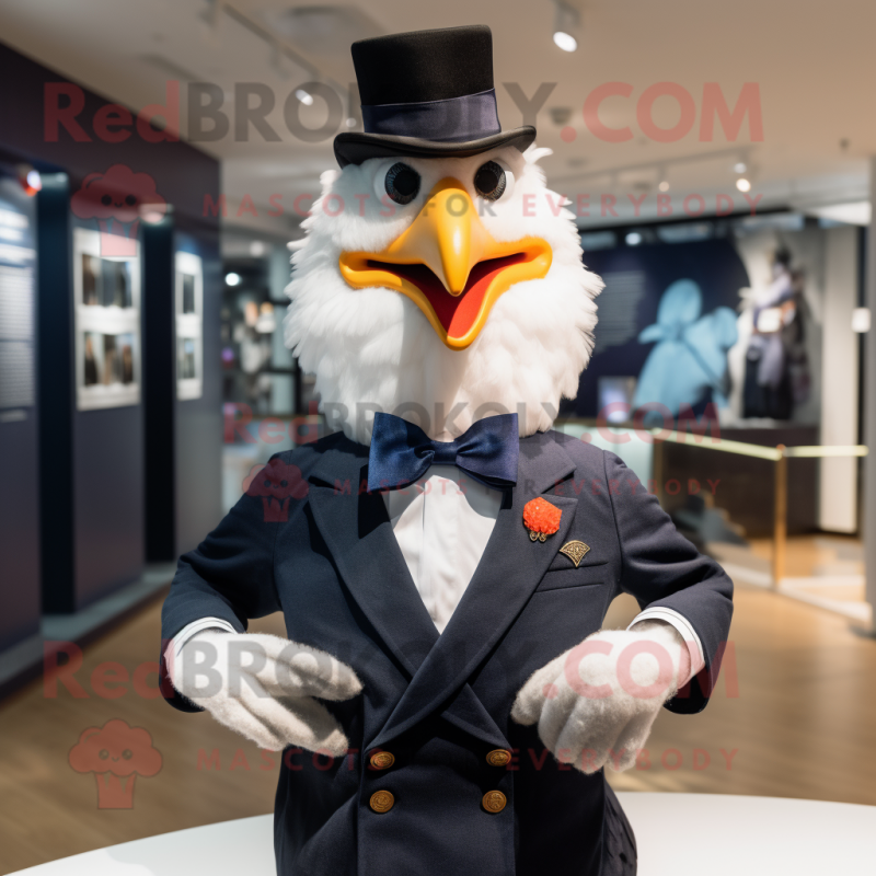 Navy Chicken mascot costume character dressed with a Tuxedo and Bow ties