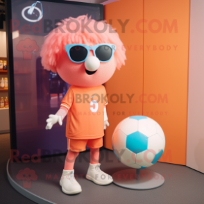 Peach Soccer Ball mascot costume character dressed with a Playsuit and Eyeglasses