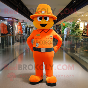 Orange Soldier mascot costume character dressed with a Jeans and Hats