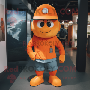 Orange Soldier mascot costume character dressed with a Jeans and Hats