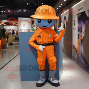 Orange Soldat maskot kostym...