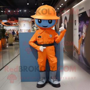 Orange Soldier mascot costume character dressed with a Jeans and Hats