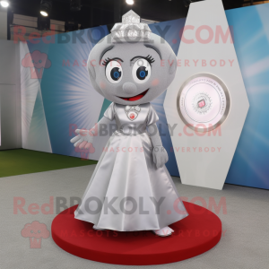 Silver Engagement Ring mascot costume character dressed with a A-Line Skirt and Lapel pins