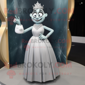Silver Engagement Ring mascot costume character dressed with a A-Line Skirt and Lapel pins