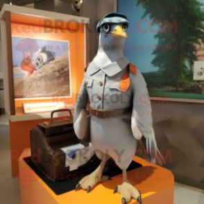 Silver Passenger Pigeon mascot costume character dressed with a Tank Top and Keychains