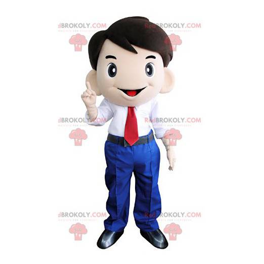 Smiling man mascot in suit and tie - Redbrokoly.com