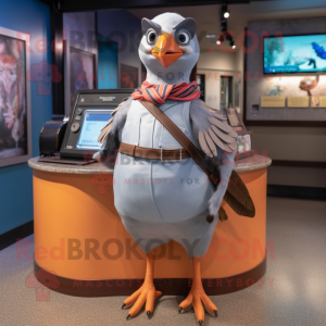 Silver Passenger Pigeon mascot costume character dressed with a Tank Top and Keychains