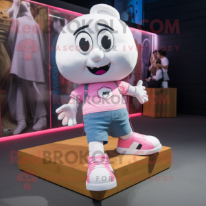 Hvid Pink maskot kostume...