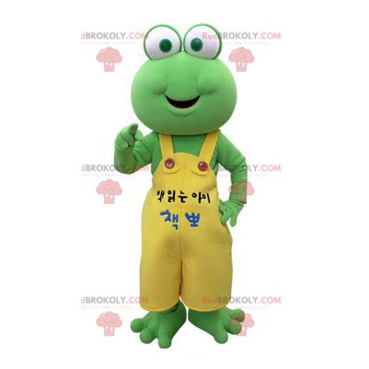 Grøn frø maskot med gule overalls - Redbrokoly.com