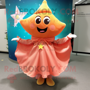 Peach Starfish mascot costume character dressed with a Culottes and Shawls