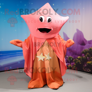 Peach Starfish mascot costume character dressed with a Culottes and Shawls