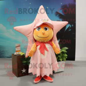 Peach Starfish mascot costume character dressed with a Culottes and Shawls