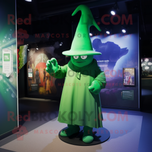 Green Witch'S Hat mascot costume character dressed with a Long Sleeve Tee and Berets