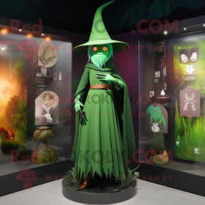 Green Witch'S Hat mascot costume character dressed with a Long Sleeve Tee and Berets