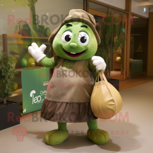 Olive Juggle mascot costume character dressed with a A-Line Skirt and Tote bags