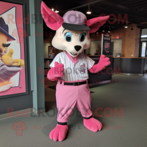 Pink Chupacabra mascot costume character dressed with a Baseball Tee and Bow ties