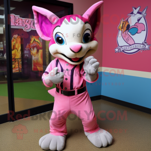 Pink Chupacabra mascot costume character dressed with a Baseball Tee and Bow ties
