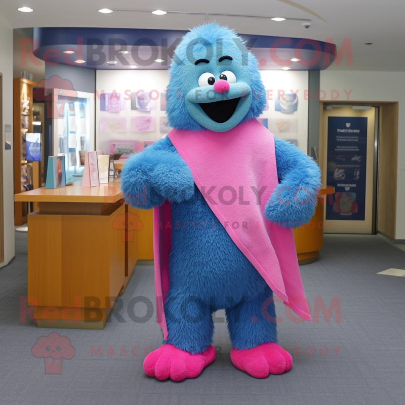 Blue Pink mascot costume character dressed with a Henley Shirt and Shawl pins Blue Pink mascot costume character dressed with a Henley Shirt and Shawl pins