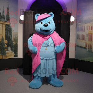 Blå rosa maskot drakt figur...