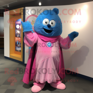 Blue Pink mascot costume character dressed with a Henley Shirt and Shawl pins