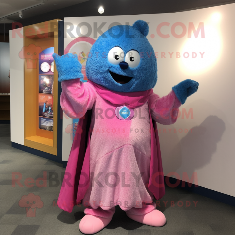 Blue Pink mascot costume character dressed with a Henley Shirt and Shawl pins Blue Pink mascot costume character dressed with a Henley Shirt and Shawl pins