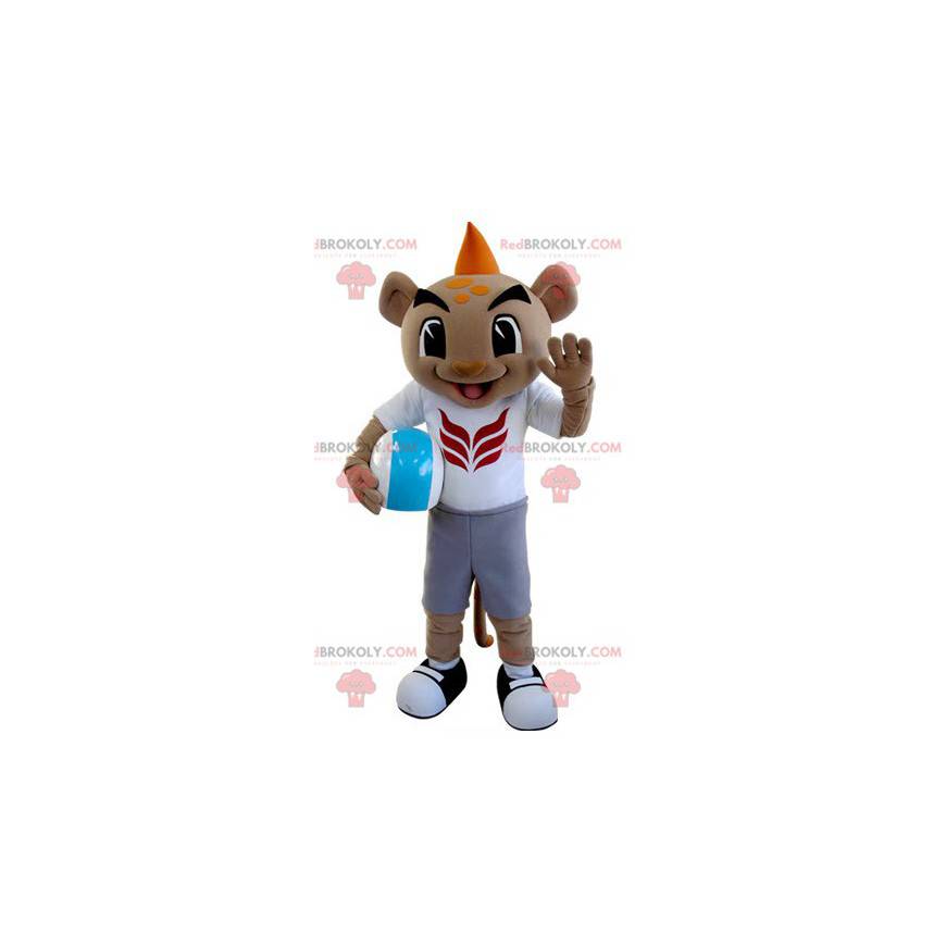 Tiger mascot in sportswear with an orange crest - Redbrokoly.com