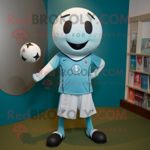 Teal Soccer Goal mascot costume character dressed with a Circle Skirt and Suspenders