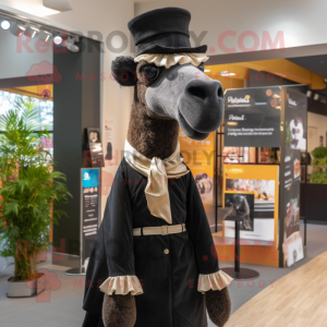 Black Camel mascot costume character dressed with a Waistcoat and Bow ties