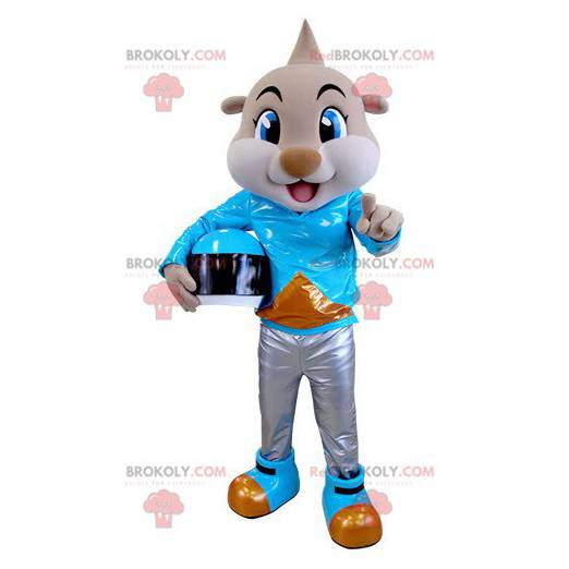 Beige tiger maskot kledd som en syklist - Redbrokoly.com