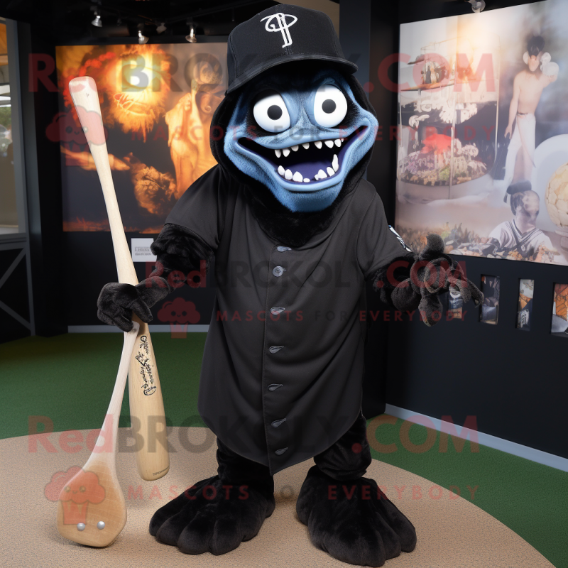 Black Graveyard mascot costume character dressed with a Baseball Tee and Messenger bags