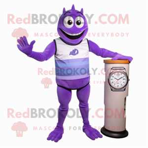 Lavender Wrist Watch mascot costume character dressed with a Tank Top and Anklets