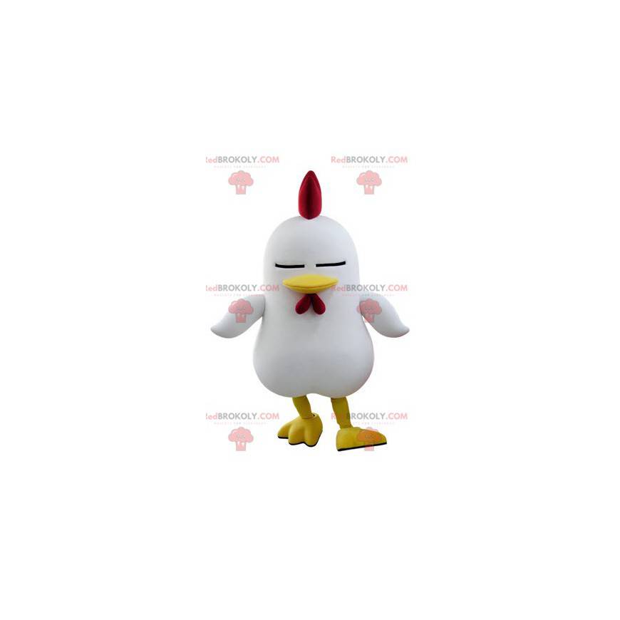 Maskottchen weißer Hahn mit einem roten Wappen - Redbrokoly.com