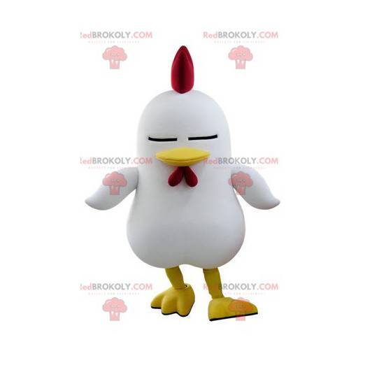 Mascotte gallo bianco con una cresta rossa - Redbrokoly.com