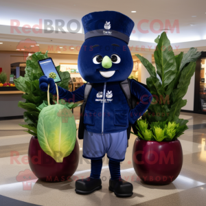 Navy Beet mascot costume character dressed with a Leggings and Wallets