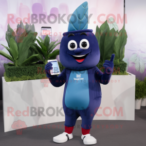 Navy Beet mascot costume character dressed with a Leggings and Wallets