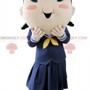 Mascotte scolaretta ragazza marrone in uniforme - Redbrokoly.com