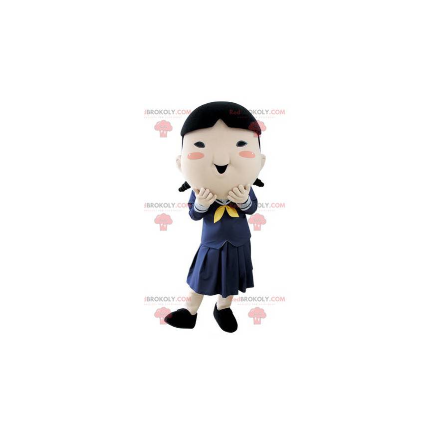 Bruin meisje schoolmeisje mascotte in uniform - Redbrokoly.com
