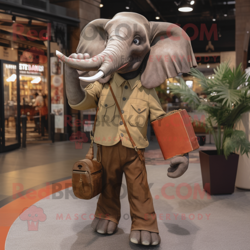 Rust Elephant mascot costume character dressed with a Cargo Shorts and Pocket squares Rust Elephant mascot costume character dressed with a Cargo Shorts and Pocket squares