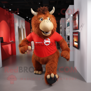Red Woolly Rhinoceros mascot costume character dressed with a Running Shorts and Handbags
