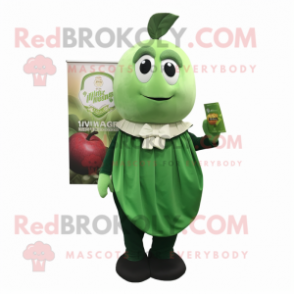 Green Plum mascot costume character dressed with a Empire Waist Dress and Pocket squares