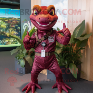 Maroon Lizard mascot costume character dressed with a Playsuit and Bracelets